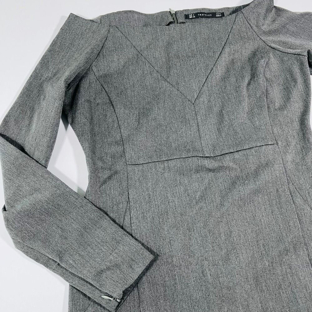 Zara Trafaluc Women's L Gray Structured Sheath Dress Boat Neck Office Career